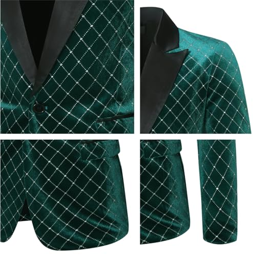 Men's Casual Blazer 1 Button Diamond Check Blazer Notch Lapel Dress Suit Jacket3