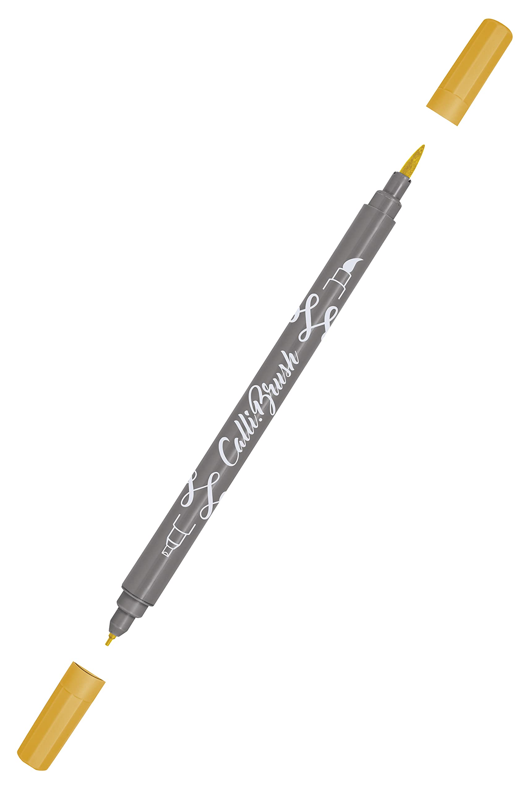 ONLINE Calli.Brush Pen with Double Tip, Brush and Calligraphy Tip, Hand Lettering Brush Pens in Various Colours, Colourful Bullet Journal Pens for Calligraphy, Watercolour, Colour: Curry