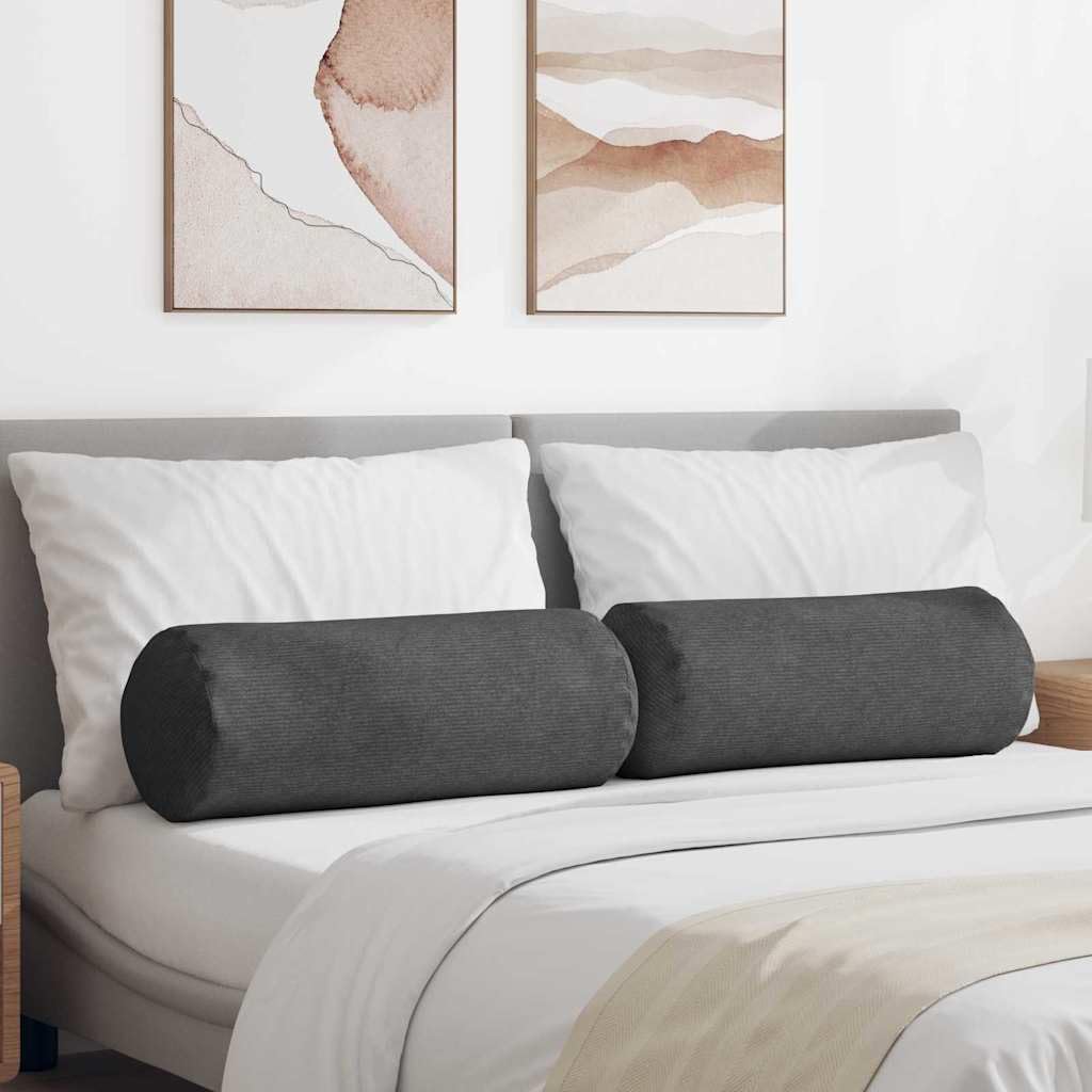 2er-Set Bolsterkissen Dunkelgrau Ø 25 x 70 cm Nackenrolle Cord | Weiche Nackenrollen mit Reißverschluss für gemütliche Stunden im Wohnzimmer und Schlafzimmer.