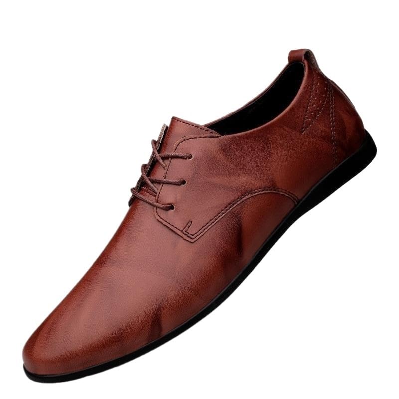 Men Oxford Shoes Burnished Leather Lace-up Low Top Casual Business Pointed Toe