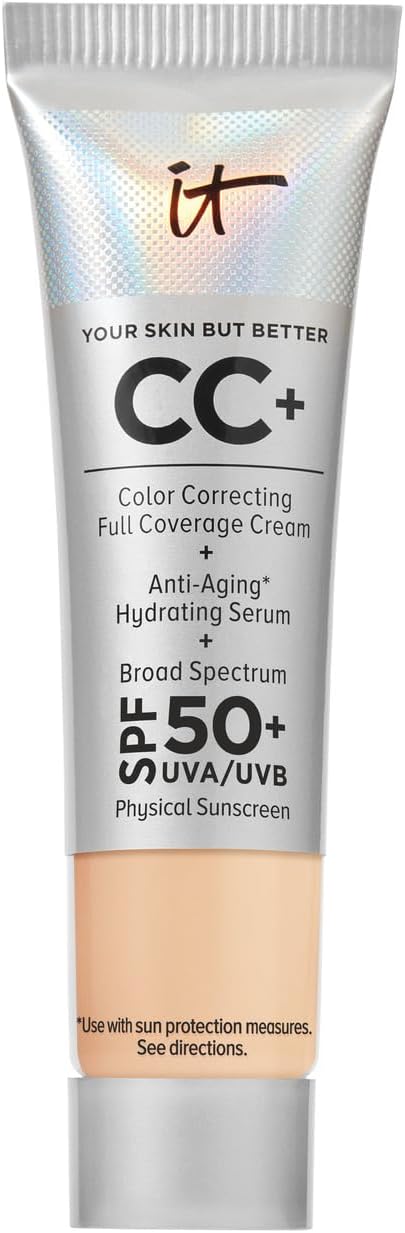IT Cosmetics CC+ Cream - Natural Full Coverage Foundation With SPF 50+, Color Corrector & Anti-Aging Hydrating Serum, Hyaluronic Acid + Peptides, Lightweight Up To 24H Wear, All Skin Types