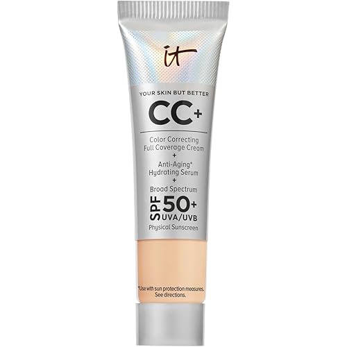 IT Cosmetics CC+ Cream - Natural Full Coverage Foundation With SPF 50+, Color Corrector & Anti-Aging Hydrating Serum, Hyaluronic Acid + Peptides, Lightweight Up To 24H Wear, All Skin Types
