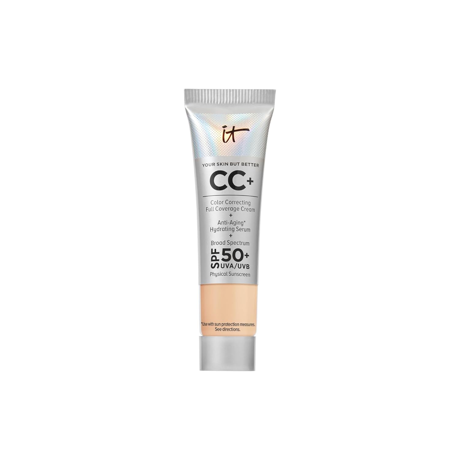 IT Cosmetics CC+ Cream - Natural Full Coverage Foundation With SPF 50+, Color Corrector & Anti-Aging Hydrating Serum, Hyaluronic Acid + Peptides, Lightweight Up To 24H Wear, All Skin Types