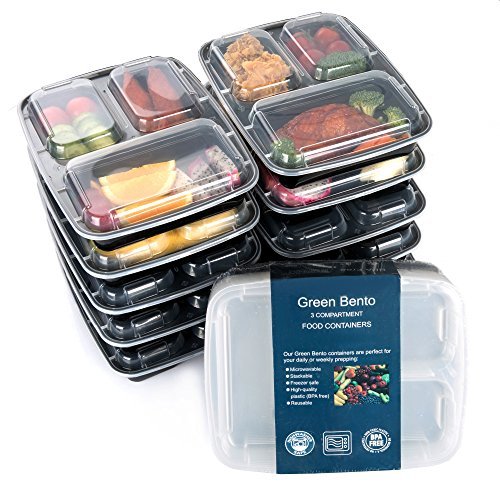 [10 Pack]Meal Prep Containers 3 Compartment-Food Prep Containe with Lids/Bento Lunch Boxes Containers+10 Sporks,Microwave,Dishwasher Safe,BPA Free,Portion Control 21 Day Fix