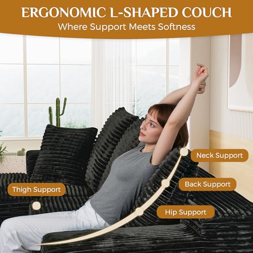 Image of 108 inch Boneless Cloud Sectional Couches for Living Room, Fluffy Comfy L Shaped Deep Seat Memory Foam Boneless Couch, Modular Sectional Sofas with Right Facing Chaise, Black