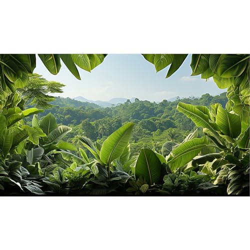 Image of Tropical Leaves Aquarium Background Rainforest Lush Green Jungle Plants Fish Tank Background Blue Sky Nature Mountains Reptile Tank Backgrounds Foggy Forest Reptile Enclosure Backgrounds 30x12in