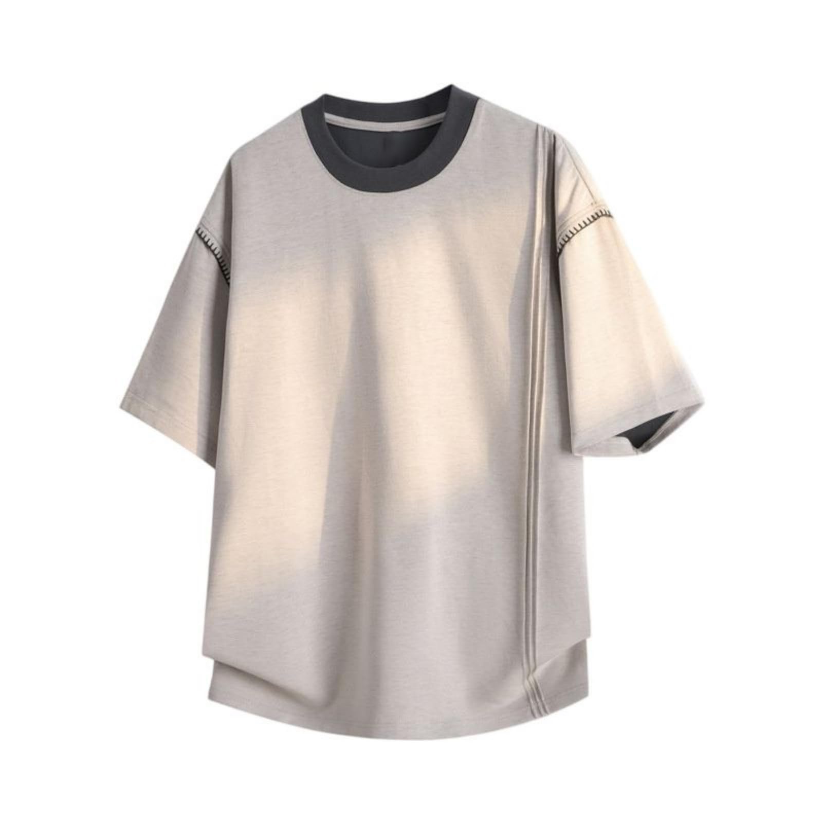 Camiseta de manga corta para hombre, cuello redondo, dobladillo curvado, mezcla de algodón, ajuste holgado para uso diario