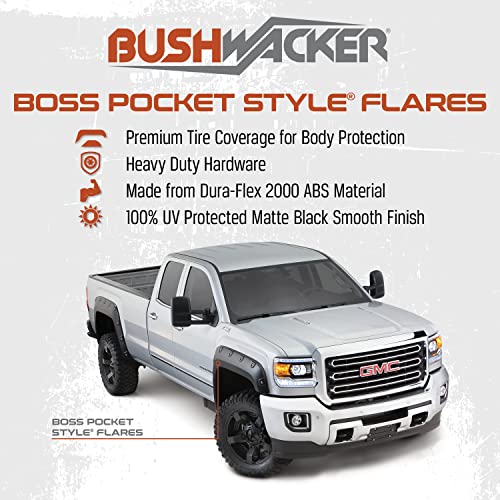 Bushwacker Boss Pocket/Rivet Style Front & Rear Fender Flares | 4-Piece Set, Black, Smooth Finish | 40940-02 | Fits 2007-2013 Gmc Sierra 1500 W/ 5.8' Bed #TOP2