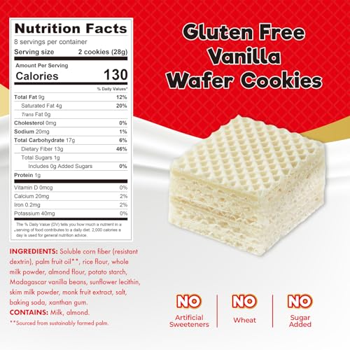 Image of ChocZero Sugar Free Vanilla Wafer Cookies, No Sugar Alcohols, Keto, Gluten Free, High Fiber, 16 Count, 8 oz Box