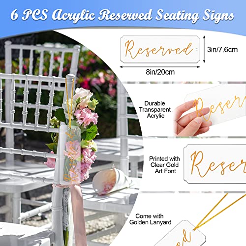 6 Pieces Reserved Signs for Wedding Chairs, Catcan Reserved Seating Signs with Gloden Hanging Rope Acrylic Reserved Chair Hanging Sign for Wedding Church Pews Restaurant Chairs (Golden Letter) - Thumbnail 3