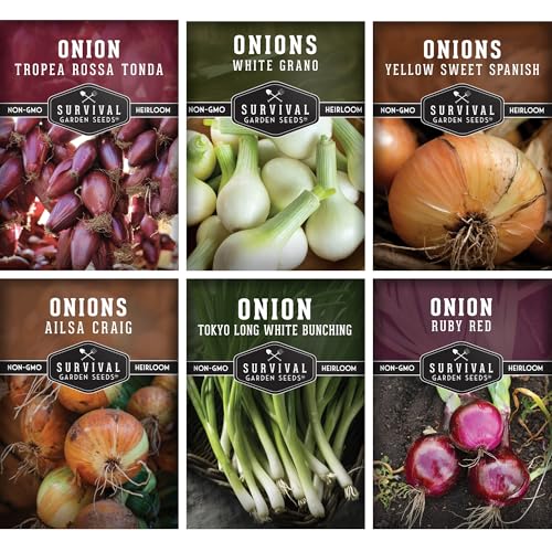 Onion Seeds for Planting 6 Variety Pack Collection | Ruby Red Tropea Rossa Tokyo Long White Sweet Spanish White Grano Ailsa Craig Heirloom Non-GMO Onions Survival Garden Seeds
