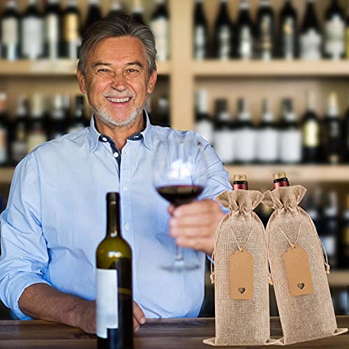 Homum 12Pcs Premium Burlap Wine Bags And 12Pcs Gift Tags, Reusable Wine Gift Bags With Drawstrings, Wine Bottle Bags, Wine Bags For Wedding, Birthday, Blind Tastings, Christmas, Travel,Party, Home Storage #TOP6