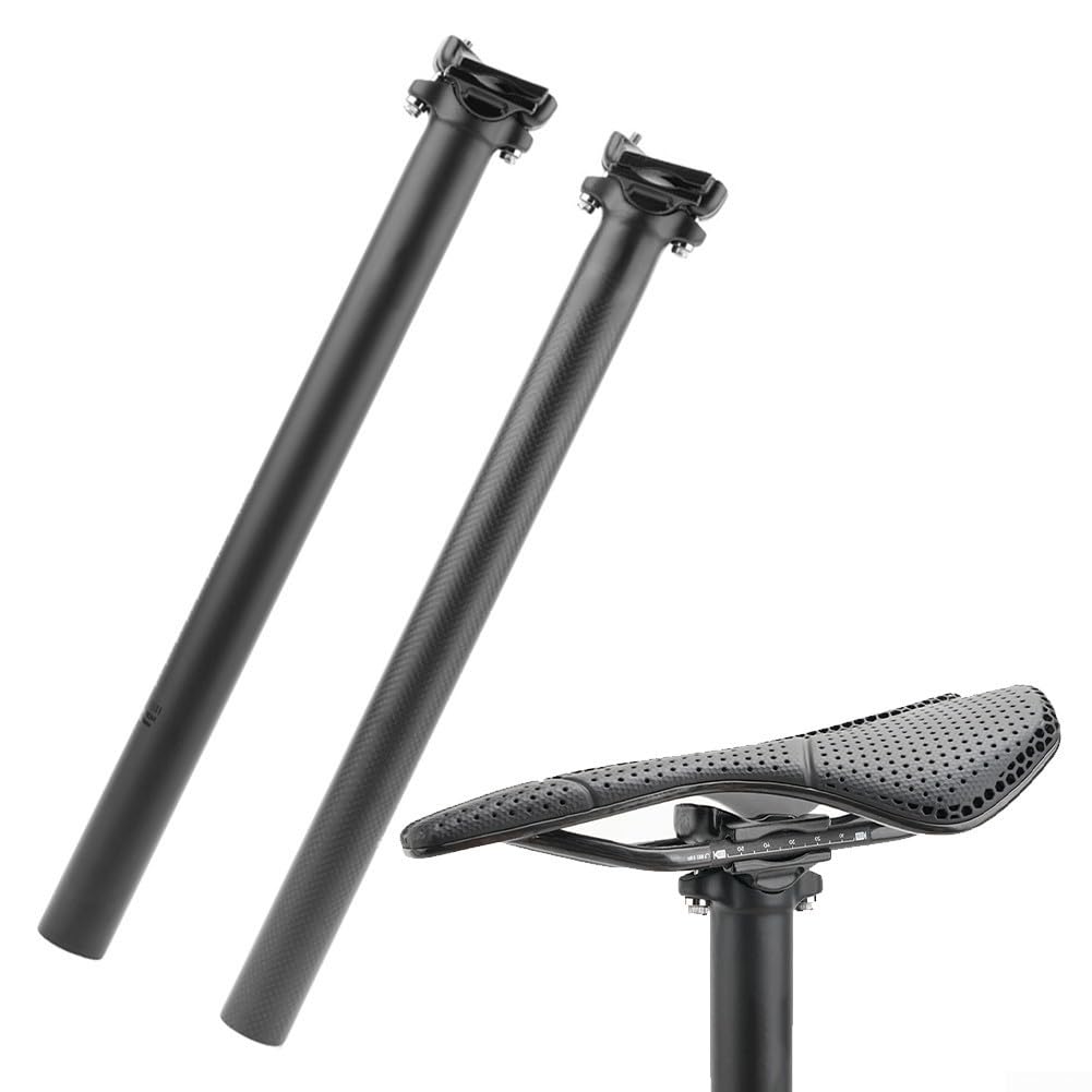 Tige de selle en fibre de carbone pour VTT et vélos de route avec texture 3K et UD, tube droit ultra léger de 186 g avec échelle de hauteur intégrée pour le réglage du siège