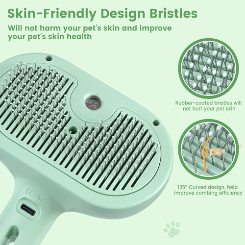 Image of 3 in 1 Cat Steam Brush, Pet Spray Hair Removal Comb for Shedding & Grooming, Water Brush for Cats Dogs Small Animals Long Short Haired with One-Click Release Button(Green)