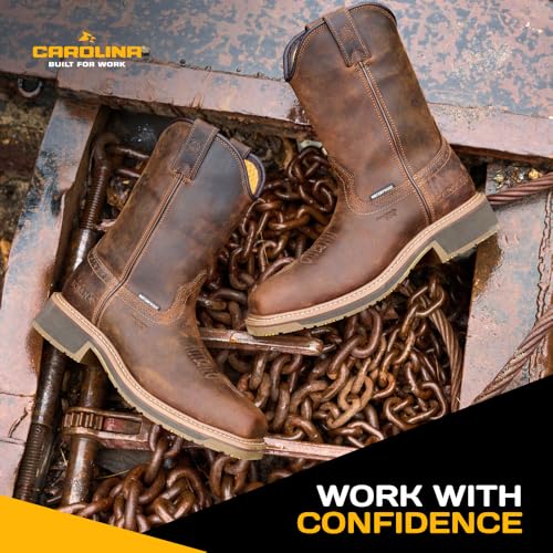 Carolina Anchor 10" Composite Toe Waterproof Roper Work Boots for Men - Leather Upper, Mesh Lining, Slip-Resistant Rubber Heel Outsole, EH-Rated, Brown - 10.5 2E4