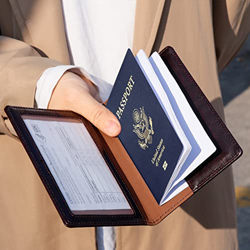Image of TIGARI Passport Holder for Travel Women Men, Valentines Day Gifts PU Leather Wallet Cover Case Sleeve, Waterproof Protected Document Organizer, Vacation Plane Cruise Travel Essentials
