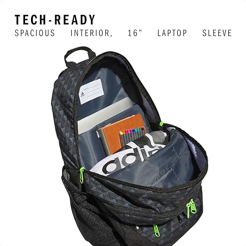 Image of adidas Excel 6 Backpack, BOS Mini Monogram Black /Lucid Lime Green, One Size