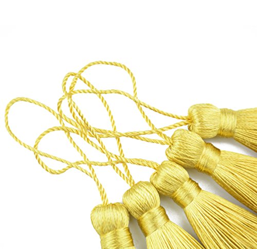 Image of Makhry 20pcs 4.3 Inch Handmade Silky Floss Mini Tiny Craft Tassels with 2-Inch Cord Loop and Small Chinese Knot for Earrings, Souvenir, Bookmarks, DIY Craft Accessory,Tags (#16 Light Gold)