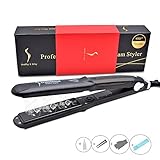 Kissbeauty MCH Professional Wet/dry Steam Flat Iron, Tourmaline Ceramic Vapor Heater Salon Hair Straightening Irons,Hair Styling Tools with Locking Switch Heat Up Fast Steam Hair Straightener Black