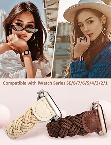 Image of Minyee Compatible with Apple Watch Band Braided 41mm 40mm 38mm 42mm 44mm 45mm 46mm 49mm Women,Solo Loop Stretchy Slim Elastic Woven Cute Bracelet Strap for iWatch Series 10 9 Ultra SE 8 7 6 5 4 3 2 1