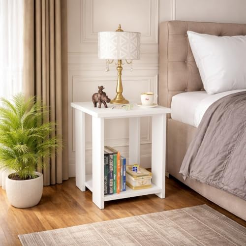 Image of SPYDER CRAFT Exotic Wood Bedside Table for Bedroom|Wooden Modern Side Tables for Bedroom|Side Table for Bed Room|Corner Table for Bed Room (Finish Color -Noce Lyon, DIY(Do-It-Yourself))