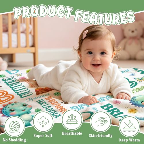 Image of Custom Dinosaur Blanket for Boys Girls,Ultra Soft Personalized Gifts Baby Blanket,Customized Throw for Toddlers Newborn Stroller Crib,40 inchx50 inch