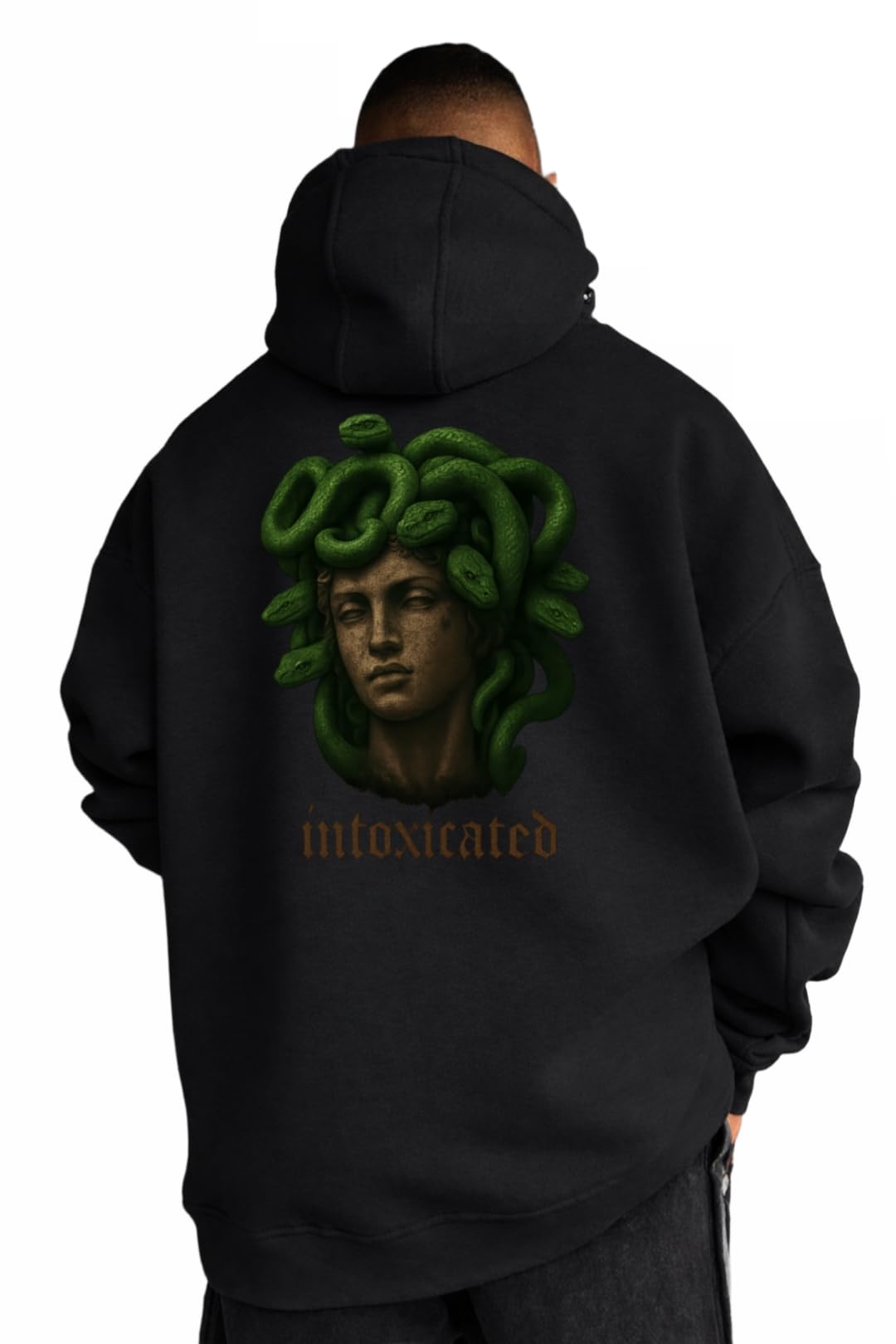 Unisex Premium Pure Cotton Hoodie, Medusa Intoxicated Graphic Design Front and Back, DTF Print, Front Kangaroo Pocket.