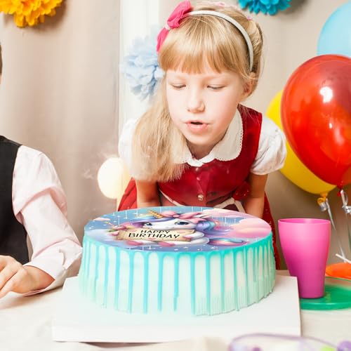 J&M DECO Essbare Tortenaufleger Einhorn - Runde Tortendeko 20 cm aus Oblatenpapier - Geburtstag Mädchen - Esspapier für Geburtstagskuchen - Einhorn-Motiv Kinderparty - Glutenfrei & Vegan