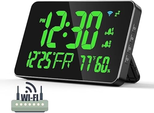 Rutexc 置き時計、LED 大文字表示 温度・湿度・カレンダー・アラーム 耐用 設置容易 スマート温度計 WiFi 自動時刻修正温湿度電子時計 シンプルスマート リビング・ベッドルーム等住宅シーン用、生活の利便性向上と住環境の質の向上に寄与します。お気