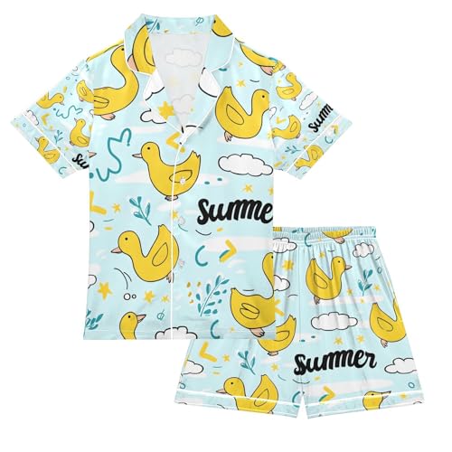 senya Summer Flying Duck Satin Summer Pajama Sets Silk Short Sleeve Button Down Sleepwear