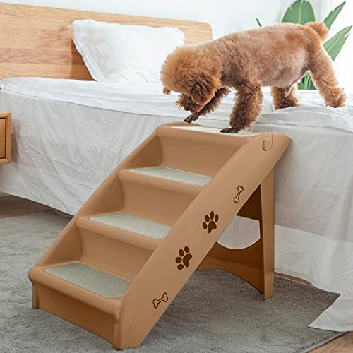 Froadp 4 Stufige Hundetreppe Katzentreppe Klappbar mit Stabiler Stützstangen für Sofa Auto Bett 60cm Hoch Haustiertreppe aus PP-Kunststoff mit Rutschfesten Stufen für Kleine Hunde Katze (Braun)