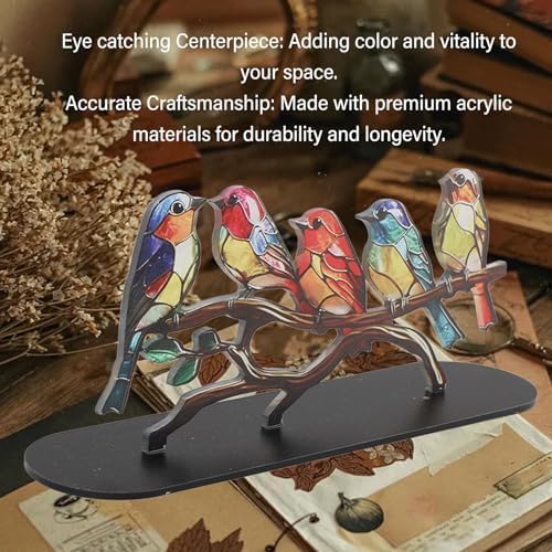 AUNMAS Vibrant Stained Birds On Branch Desktop Ornaments, Metal Table Art Bird Figurines, Home Decor for Bird Lovers, Fade, 5 Birds Set - Image 5