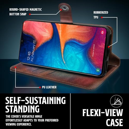 Image of WOW IMAGINE Shock Proof Flip Cover Back Case for Samsung Galaxy A20 | A30 | M10s (Magnetic Button Flip Case | Wallet Pockets & Stand | Leather Finish | Coffee)