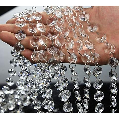 VOVOV 10 Pack (1000CM/30.5FT) Beaded Trim Clear Crystal Garland Chandelier Octagon Beads Chain Cover