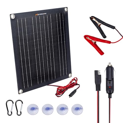 NERMAK 12V 12W Solar Charger Portable Battery Maintainer, Built-in Smart MPPT Charge Controller and...