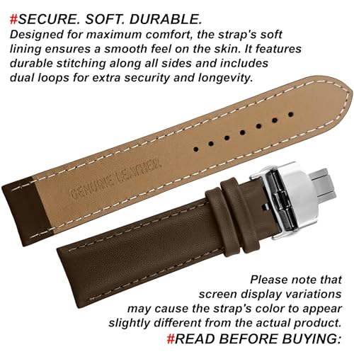 Image of DBLACK ''NAGATA3'' Leather Watch Strap with Butterfly Lock, Minimalist Design Watch Belt / / For 18mm, 20mm, 22mm, or 24mm Watch Band (Choose Your Size & Color)