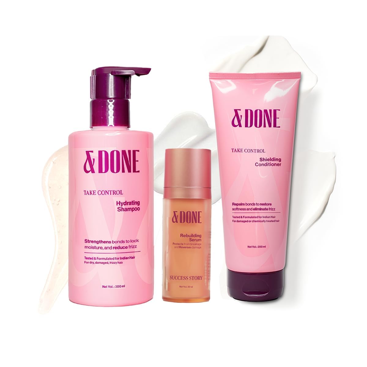 &Done Frizz Repair Kit | Shampoo, Conditioner and Serum for Frizzy, Dry Hair | Restores Protein, Repairs Bonds | Compatible with Chemically Treated Hair | Sulphate & Paraben Free - Pack of 3-image-30