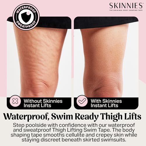 Skinnies Instant Swimmers Thigh Lift Tape - Patented & Made in USA - Waterproof, Clear Adhesive Strips Instantly Lift Loose Skin and Smooth Cellulite - Wear Discretely Under Skirted Swimsuit - 5 Pairs2