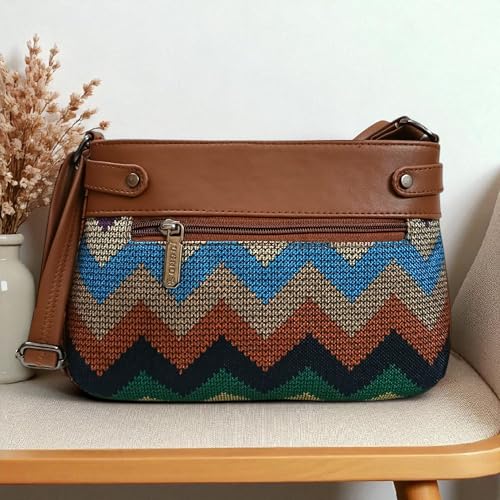 Image of JUGNU Sling Bag for Women, Jute Fabric, Crossbody Style, Slim Design, Multicolour, Medium Size, Lightweight, Adjustable Strap, Zipper Closure, 5 Pockets