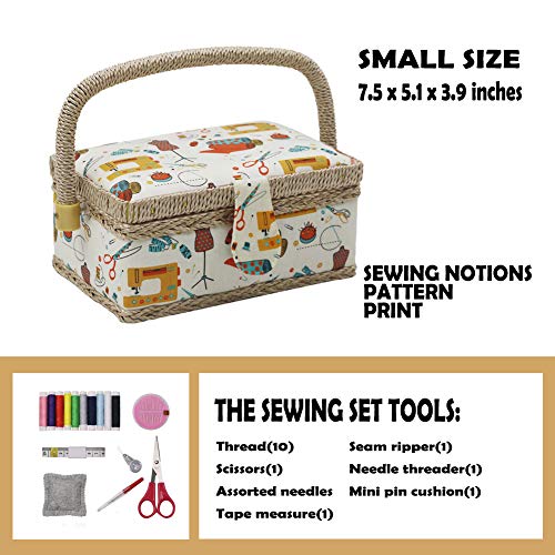 D&D Sewing Basket with Sewing Kit Accessories, Small Sewing Box for Kids, Sewing Theme White - Thumbnail 2