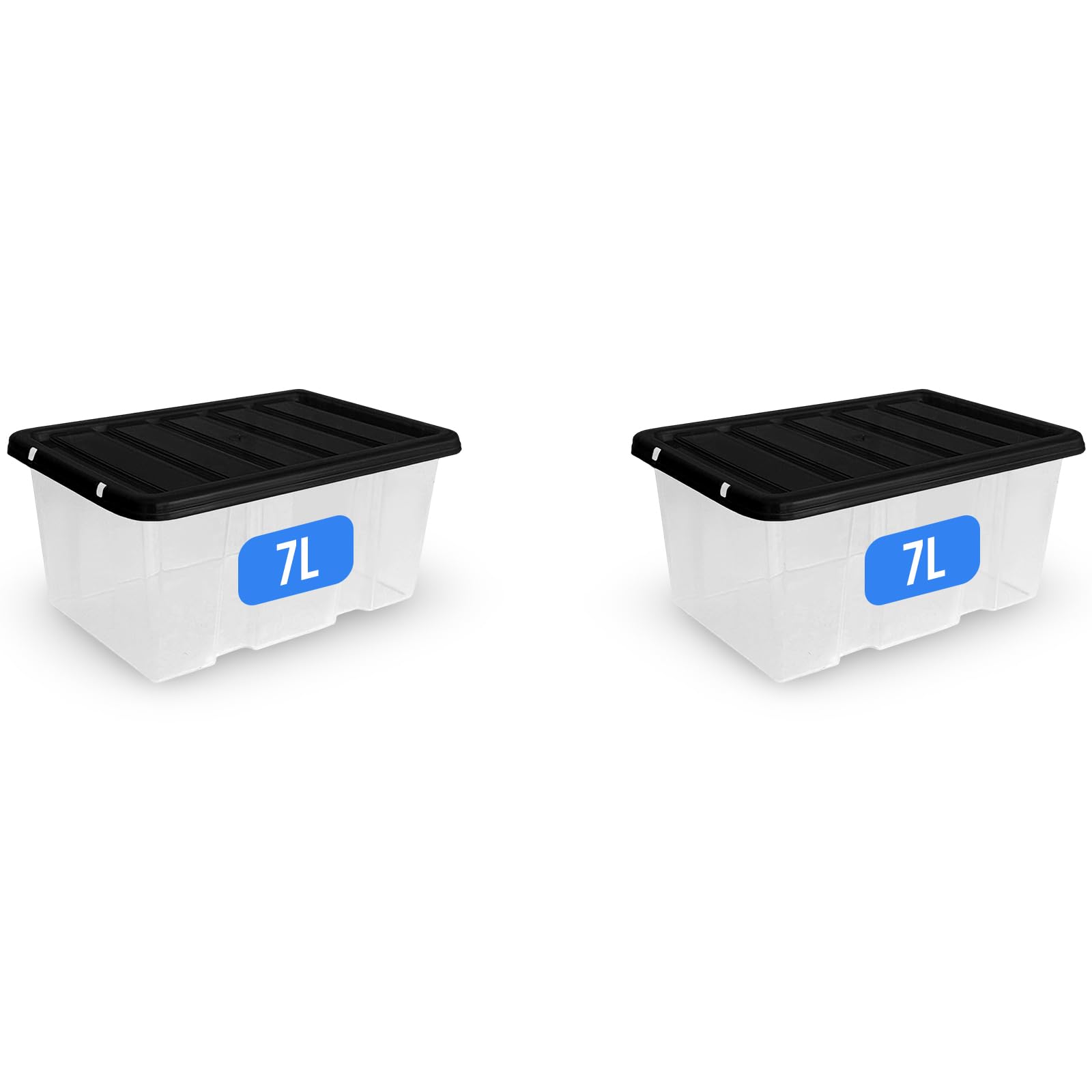 Kapco Clear Plastic Storage Boxes With Lids - 2 X 7L Box For Clothes, Shoe, Craft | Bpa Free Stackable Tubs With Black Lid | Home Kitchen Garage Office Storage Containers | Nestable Plastic Organiser
