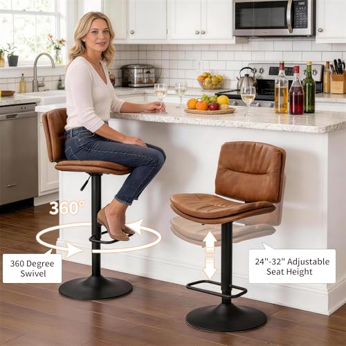 Image of FIRAVOE Adjustable Bar Stools Set of 2, Swivel Counter Height Chairs