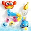 lalalark Bath Toys for Kids, 7-in-1 Shower Bathtub Toy with Crab, Whale, Rotating Fish & Slide Track, Interactive Water Play Set with Pour & Spray Fun for Toddlers, Boys & Girls Gifts for Christmas