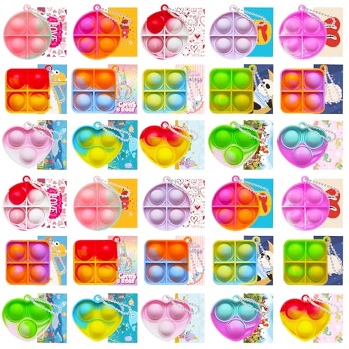 KIDRENFUN Party Bag Fillers Kids - Pop Keyring Lucky Dip Prizes Class Prize Birthday Gifts Multi-Item Party Favour Packs for Girls Boys (30 Keyring + 30 Cards)