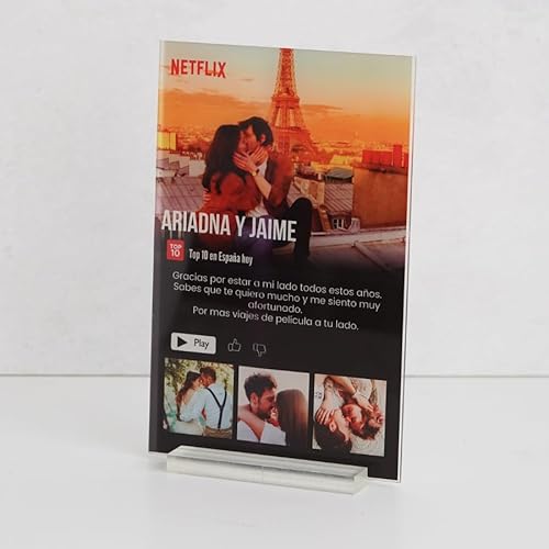 Cristal Plaque Placa Netflix Personalizada con Foto y texto. Regalo Original para celebraciones y momentos especiales.