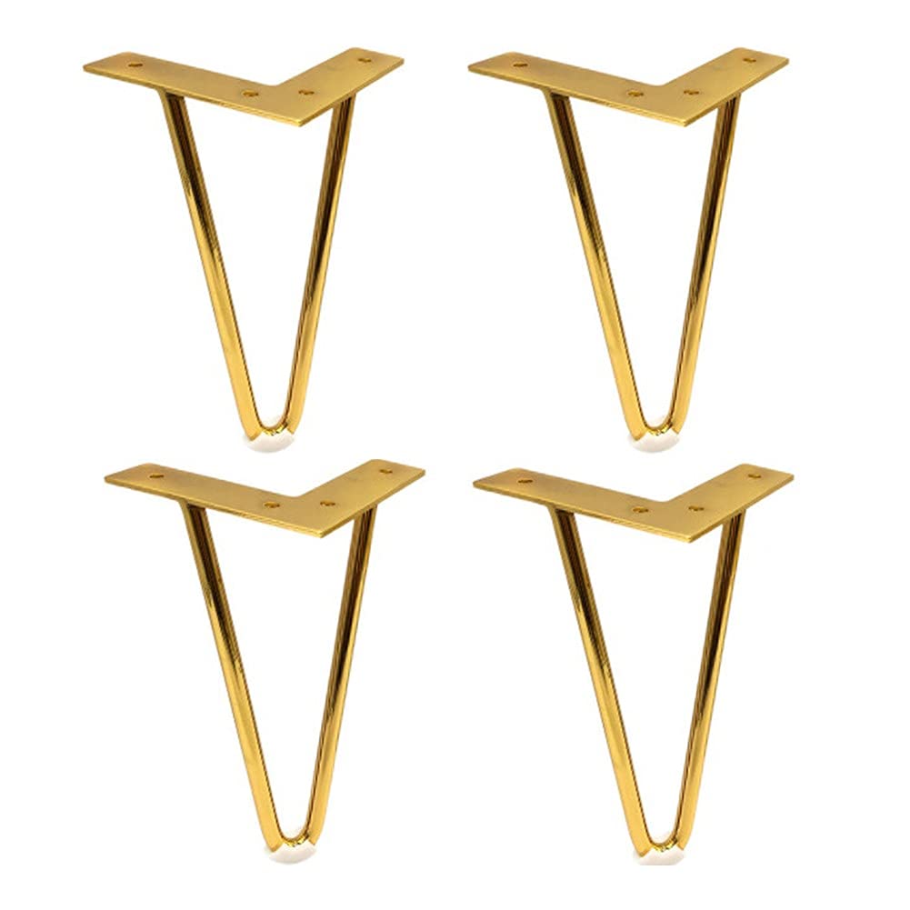 4 pezzi Gambe per tornanti, Gambe per Mobili in Ferro, con protezioni per pavimenti in gomma e viti, per casa, progetti fai da te, TV e divano(Color:Gold,Size:15cm)