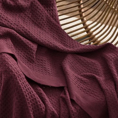 Image of Bedsure 100% Cotton Blanket King Size for Bed - Breathable and Soft for Summer, Thick Cozy Waffle Weave Blanket Gifts for Women, Burgundy, 104x90 inches