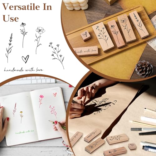 LXUEJIE 6 Stück Holzstempelset, Vintage Stempel Blumen Set Pflanze Mustern Stempelset Wood Stamp motivstempel Blumen ideal zum Verzieren von Scrapbooks Freundschaftsbüchern Tagebücher Crafts