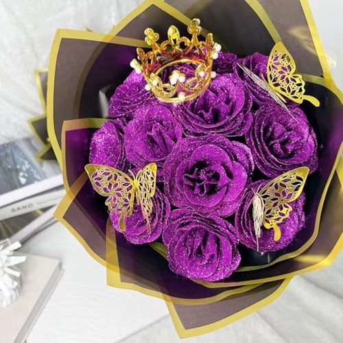 グリッターローズ 花束 flower bouquet 枯れない薔薇 造花 11/24/36 本 誕生日 バレンタイン 母の日 プロポーズ (11 本ロイヤルブルー) [4]