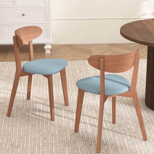 Image of weselon Dining Chairs Set of 4, Solid Wood Dining Chair Armless, Mid-Century Modern Upholstered Linen Seat Cushion Dining Room Chair for Home Kitchen Dining Room Restaurant (Walnut, 4)